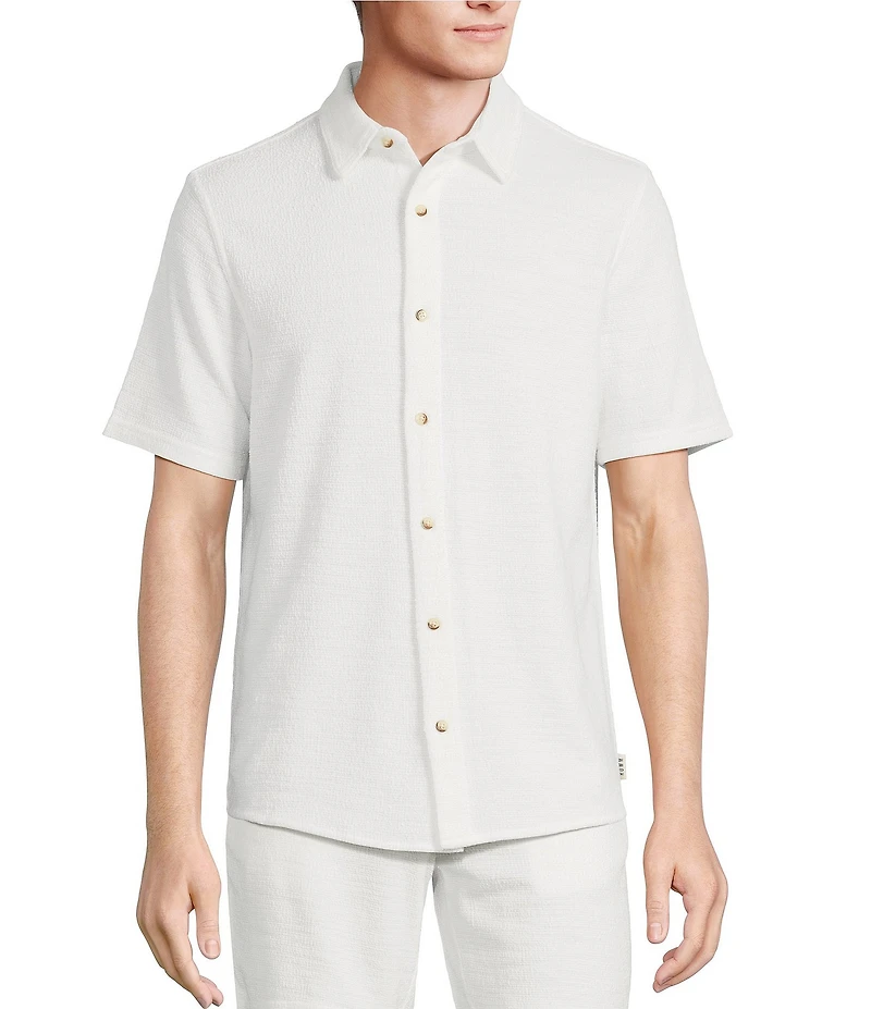 Rowm Short Sleeve Textured Solid Coatfront Shirt