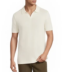 Rowm Short Sleeve Textured Solid Johnny Collar Knit Sweater Shirt