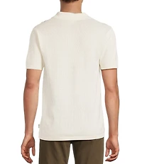 Rowm Short Sleeve Textured Solid Johnny Collar Knit Sweater Shirt