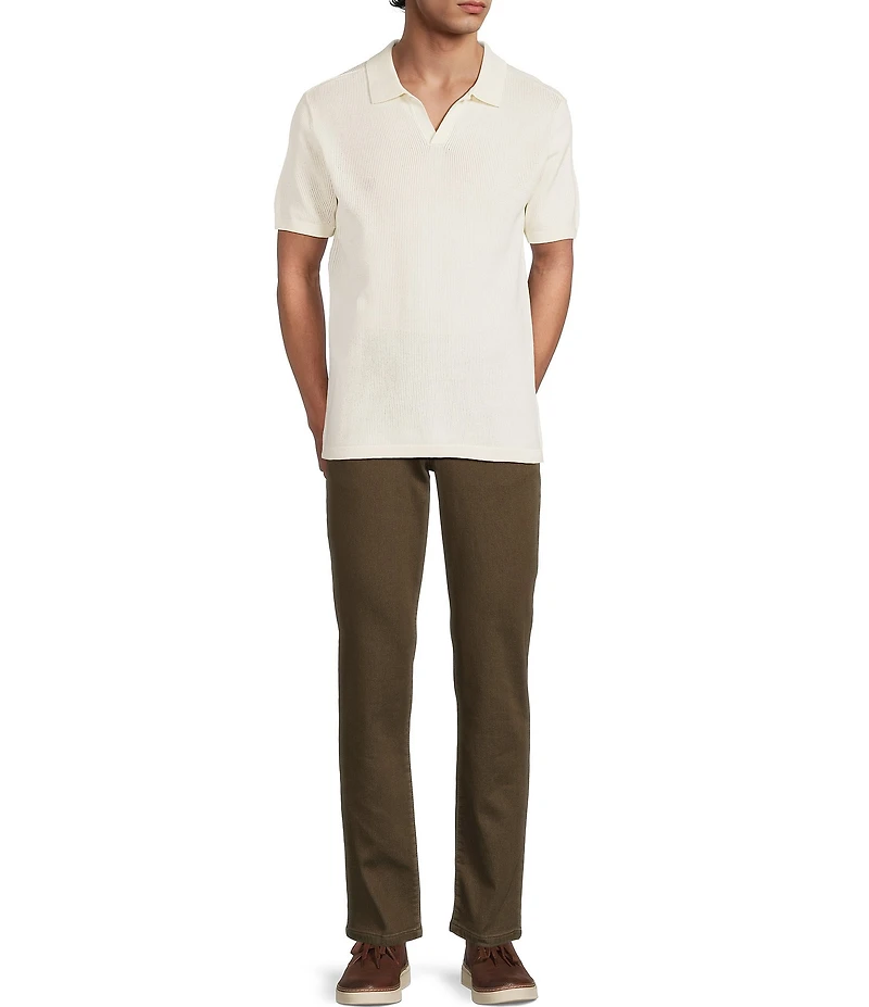 Rowm Short Sleeve Textured Solid Johnny Collar Knit Sweater Shirt