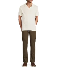 Rowm Short Sleeve Textured Solid Johnny Collar Knit Sweater Shirt