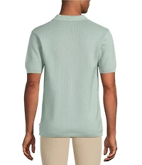 Rowm Short Sleeve Textured Solid Johnny Collar Knit Sweater Shirt