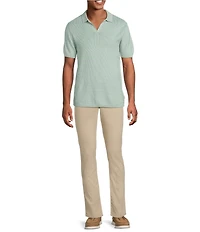 Rowm Short Sleeve Textured Solid Johnny Collar Knit Sweater Shirt