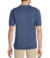 Rowm Short Sleeve Textured Solid Johnny Collar Knit Sweater Shirt