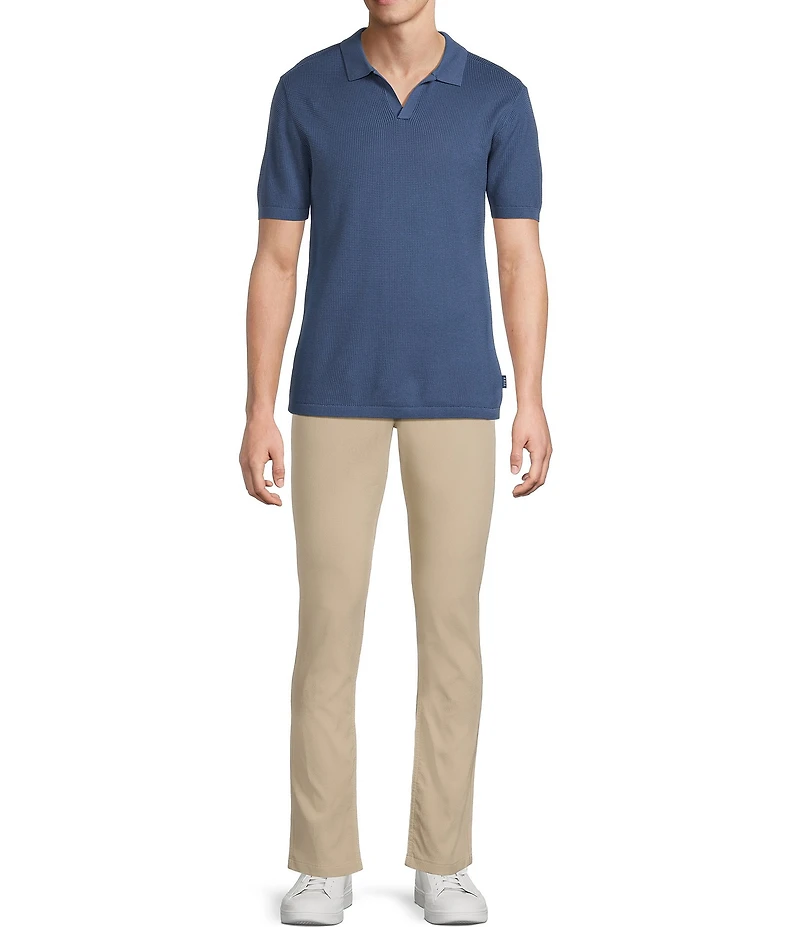 Rowm Short Sleeve Textured Solid Johnny Collar Knit Sweater Shirt