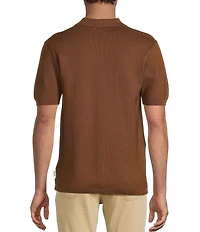 Rowm Short Sleeve Textured Solid Johnny Collar Knit Sweater Shirt