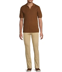 Rowm Short Sleeve Textured Solid Johnny Collar Knit Sweater Shirt