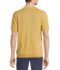 Rowm Short Sleeve Textured Solid Johnny Collar Knit Sweater Shirt