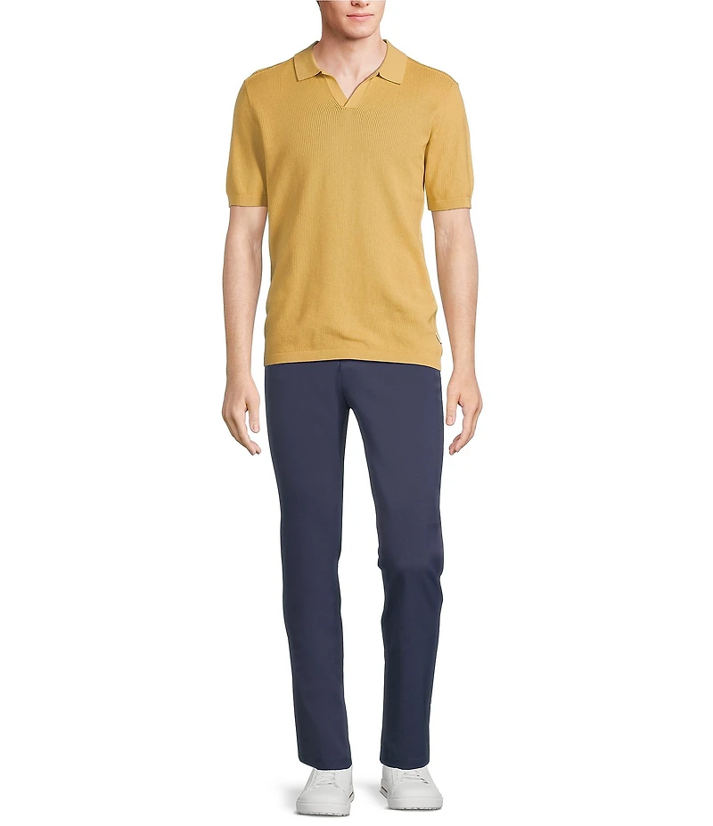 Rowm Short Sleeve Textured Solid Johnny Collar Knit Sweater Shirt