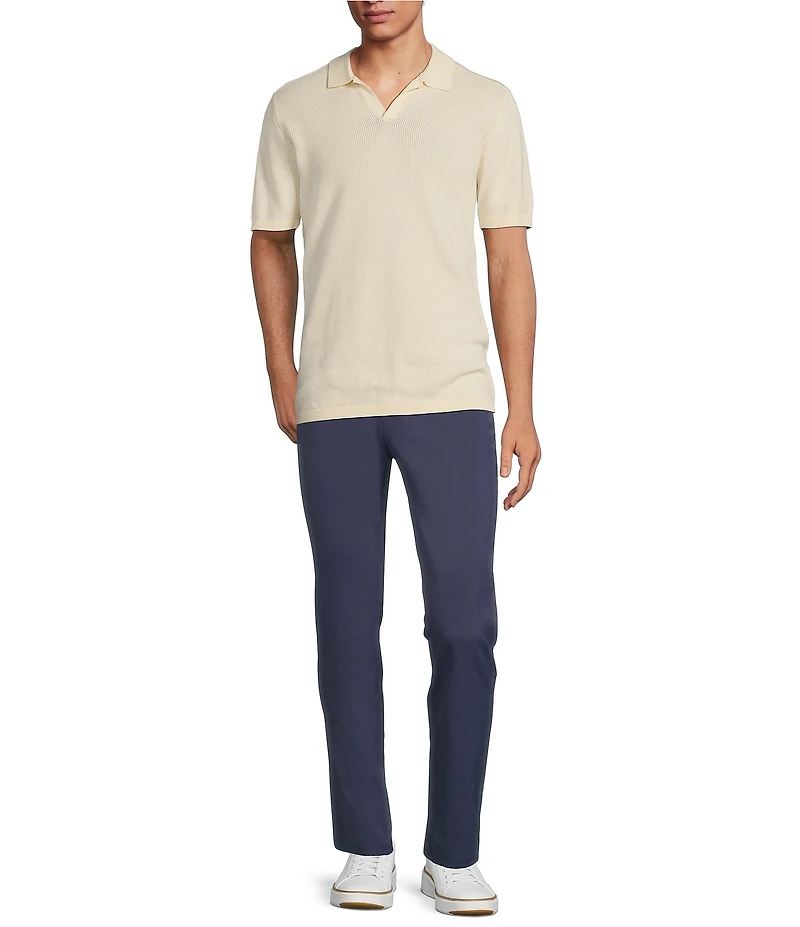 Rowm Short Sleeve Textured Solid Johnny Collar Knit Sweater Shirt