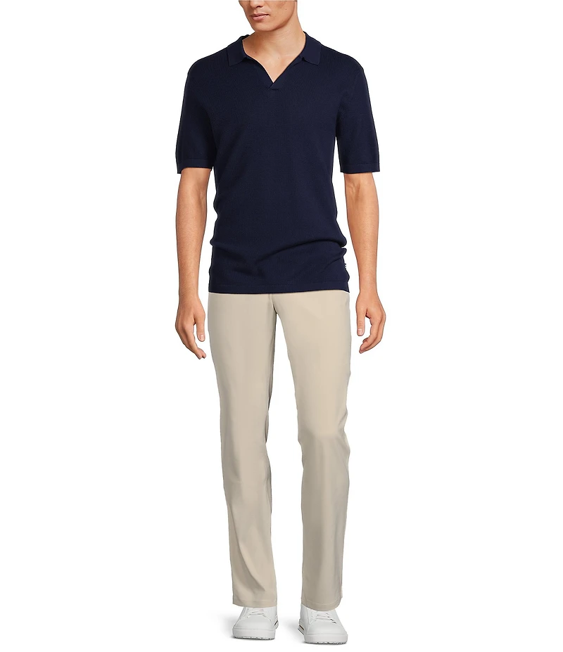 Rowm Short Sleeve Textured Solid Johnny Collar Knit Sweater Shirt