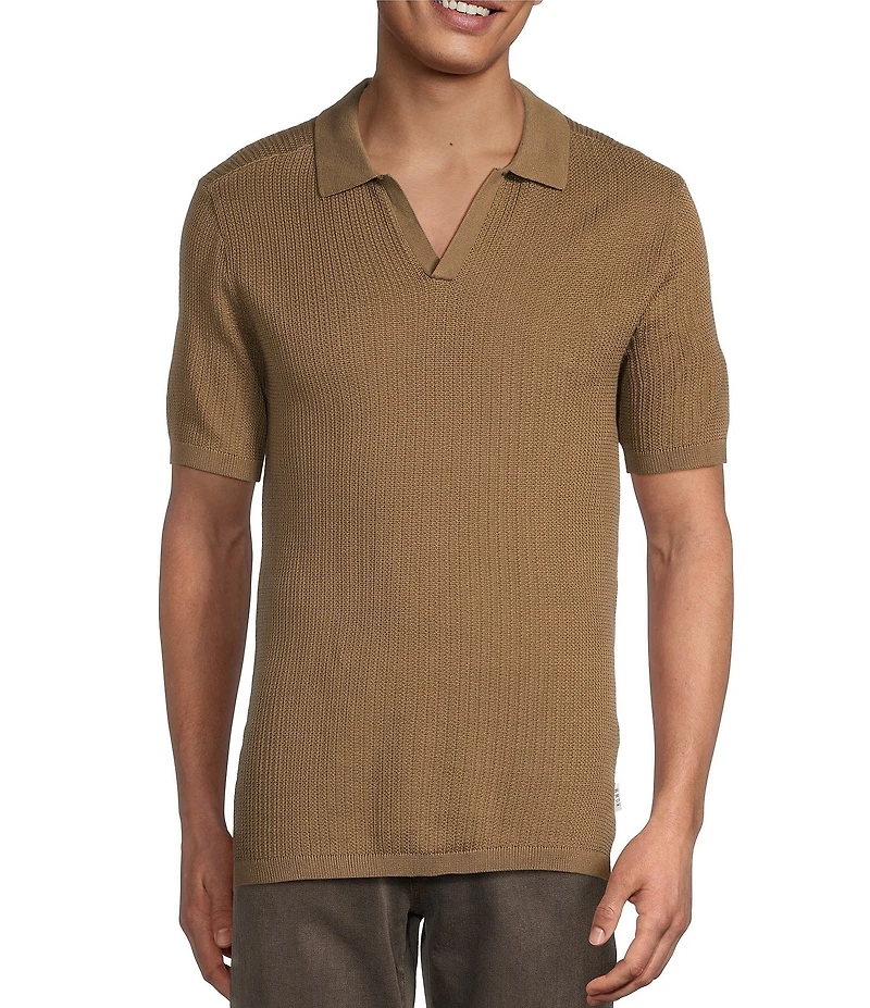 Rowm Short Sleeve Textured Solid Knit Sweater Shirt