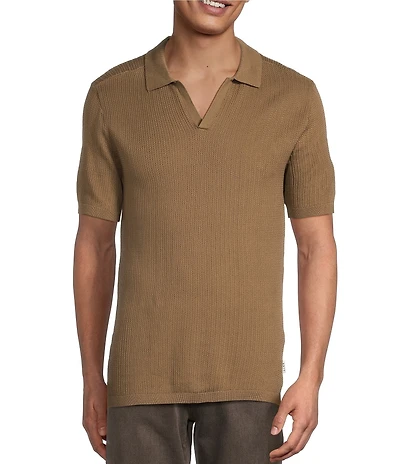 Rowm Short Sleeve Textured Solid Knit Sweater Shirt