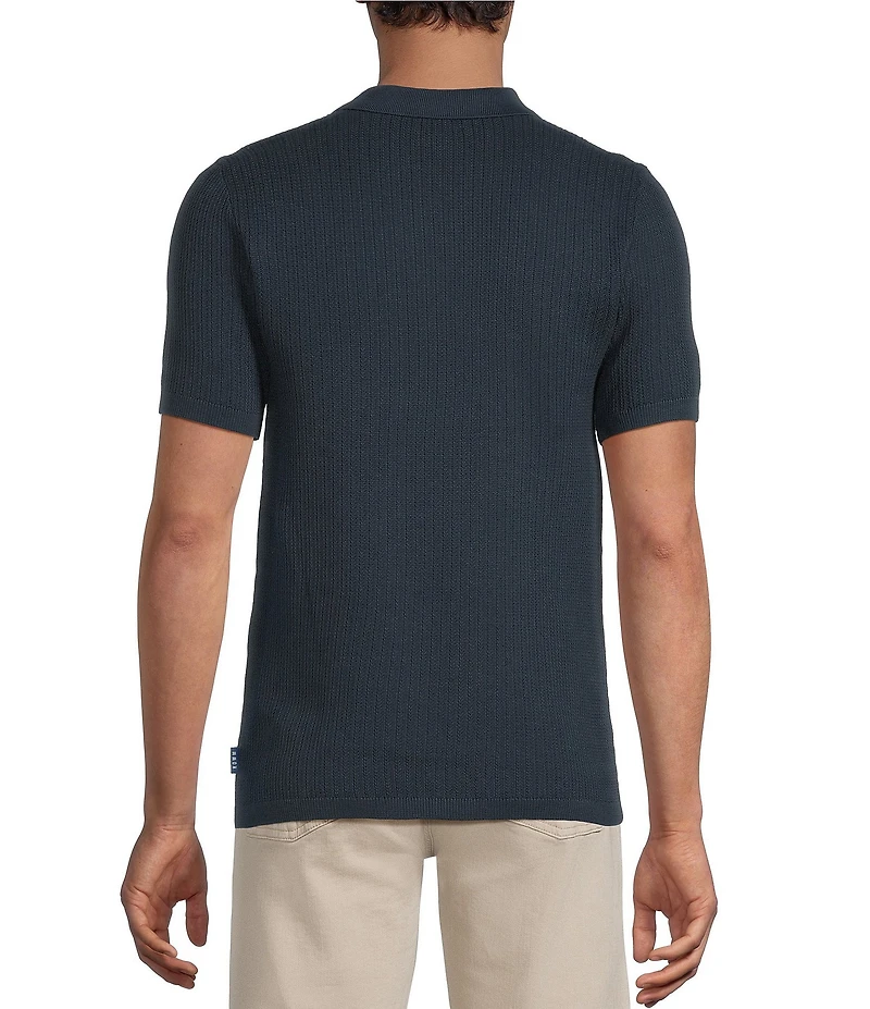 Rowm Short Sleeve Textured Solid Knit Sweater Shirt