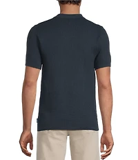 Rowm Short Sleeve Textured Solid Knit Sweater Shirt