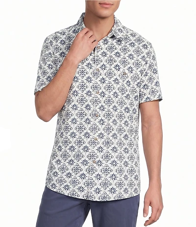 Rowm Short Sleeve Textured Tile Print Shirt