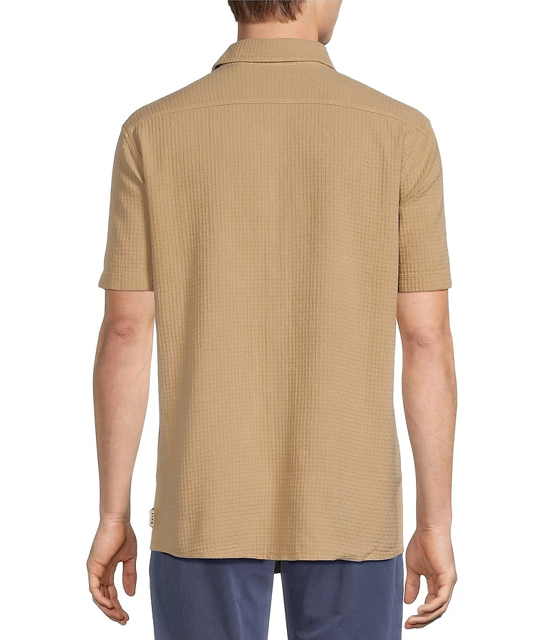 Rowm Solid Texture Short Sleeve Point Collar Button Front Shirt