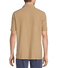 Rowm Solid Texture Short Sleeve Point Collar Button Front Shirt