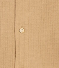 Rowm Solid Texture Short Sleeve Point Collar Button Front Shirt