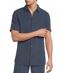 Rowm Solid Texture Short Sleeve Point Collar Button Front Shirt