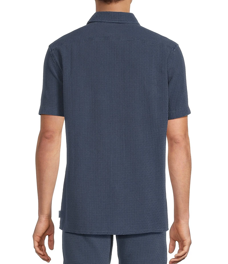 Rowm Solid Texture Short Sleeve Point Collar Button Front Shirt