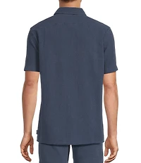 Rowm Solid Texture Short Sleeve Point Collar Button Front Shirt