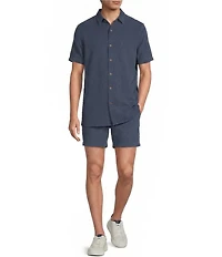 Rowm Solid Texture Short Sleeve Point Collar Button Front Shirt