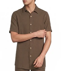 Rowm Solid Texture Short Sleeve Point Collar Button Front Shirt