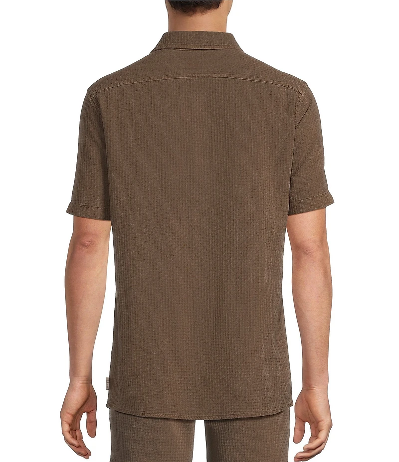 Rowm Solid Texture Short Sleeve Point Collar Button Front Shirt