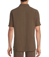 Rowm Solid Texture Short Sleeve Point Collar Button Front Shirt