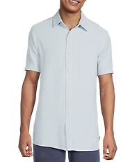 Rowm Solid Texture Short Sleeve Point Collar Button Front Shirt