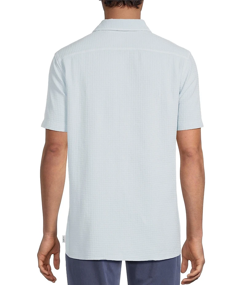 Rowm Solid Texture Short Sleeve Point Collar Button Front Shirt