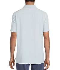 Rowm Solid Texture Short Sleeve Point Collar Button Front Shirt