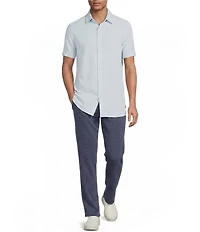 Rowm Solid Texture Short Sleeve Point Collar Button Front Shirt