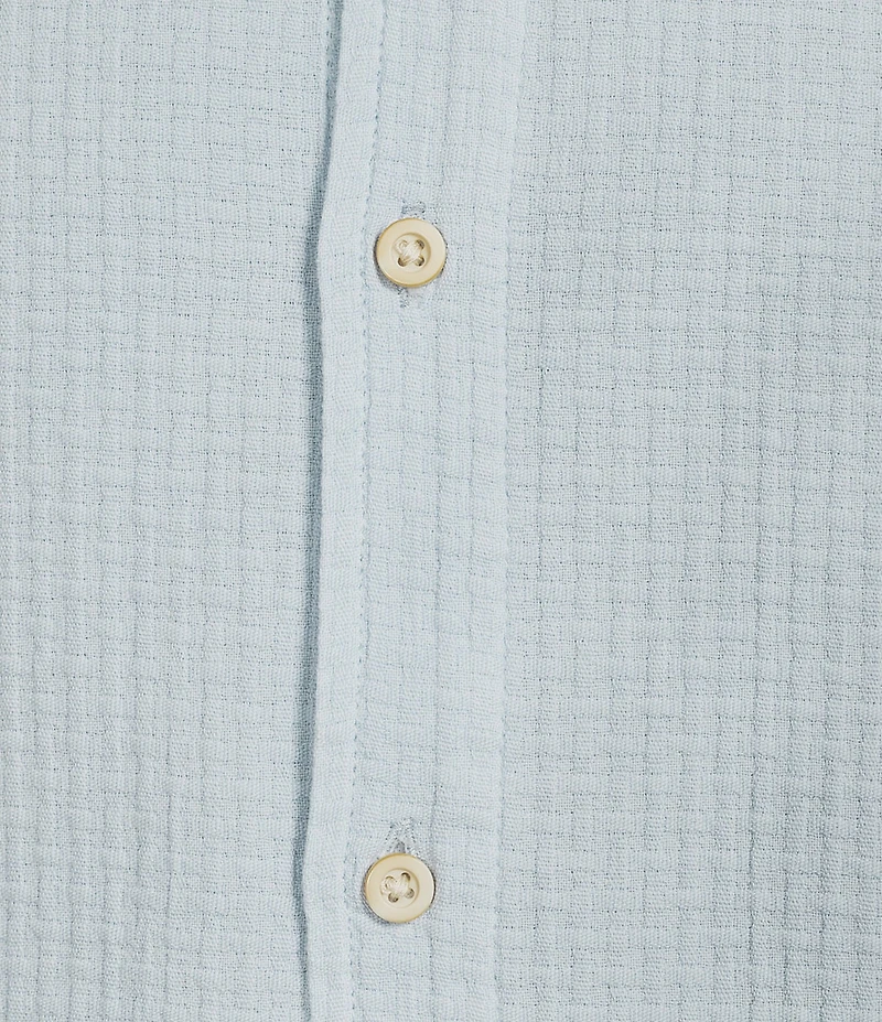 Rowm Solid Texture Short Sleeve Point Collar Button Front Shirt