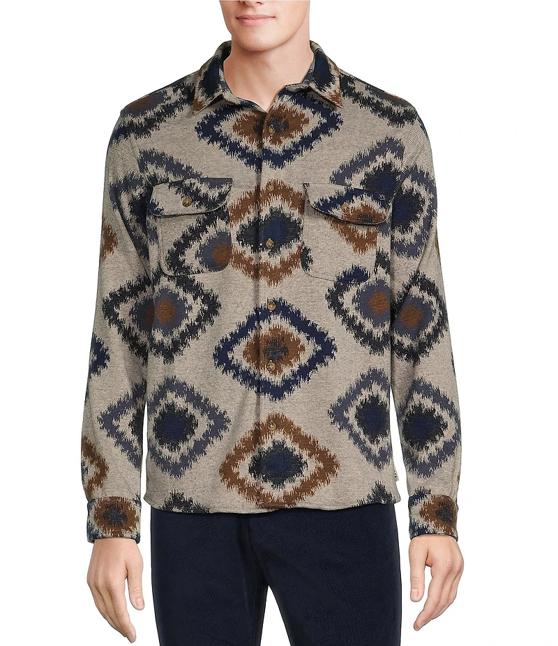 Rowm The Keeper Long Sleeve Southwestern Jacquard Button Down Knit Shirt