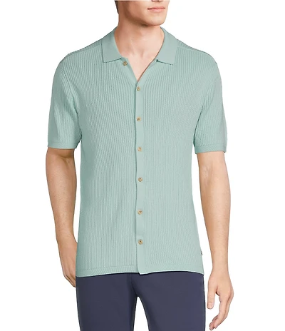 Rowm Tourister Short Sleeve Chunky Twill Sweater Button Front Shirt