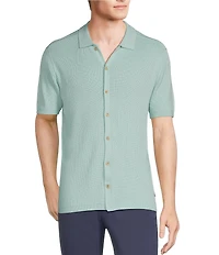 Rowm Tourister Short Sleeve Chunky Twill Sweater Button Front Shirt