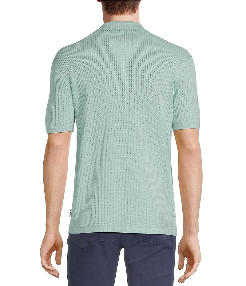 Rowm Tourister Short Sleeve Chunky Twill Sweater Button Front Shirt