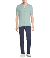 Rowm Tourister Short Sleeve Chunky Twill Sweater Button Front Shirt