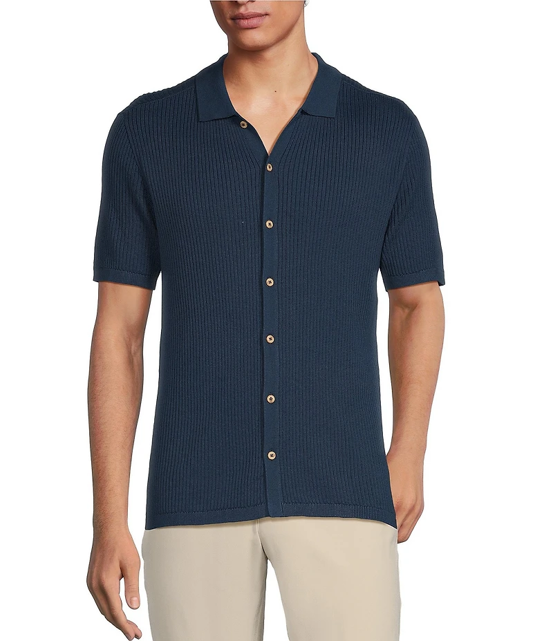 Rowm Tourister Short Sleeve Chunky Twill Sweater Button Front Shirt