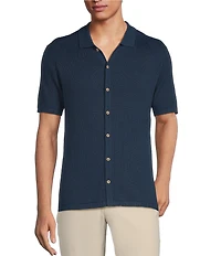 Rowm Tourister Short Sleeve Chunky Twill Sweater Button Front Shirt