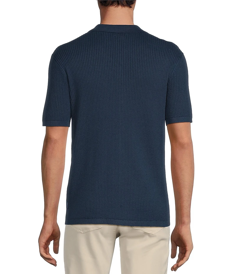 Rowm Tourister Short Sleeve Chunky Twill Sweater Button Front Shirt