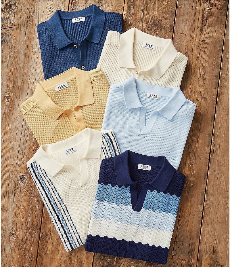 Rowm Tourister Short Sleeve Chunky Twill Sweater Button Front Shirt