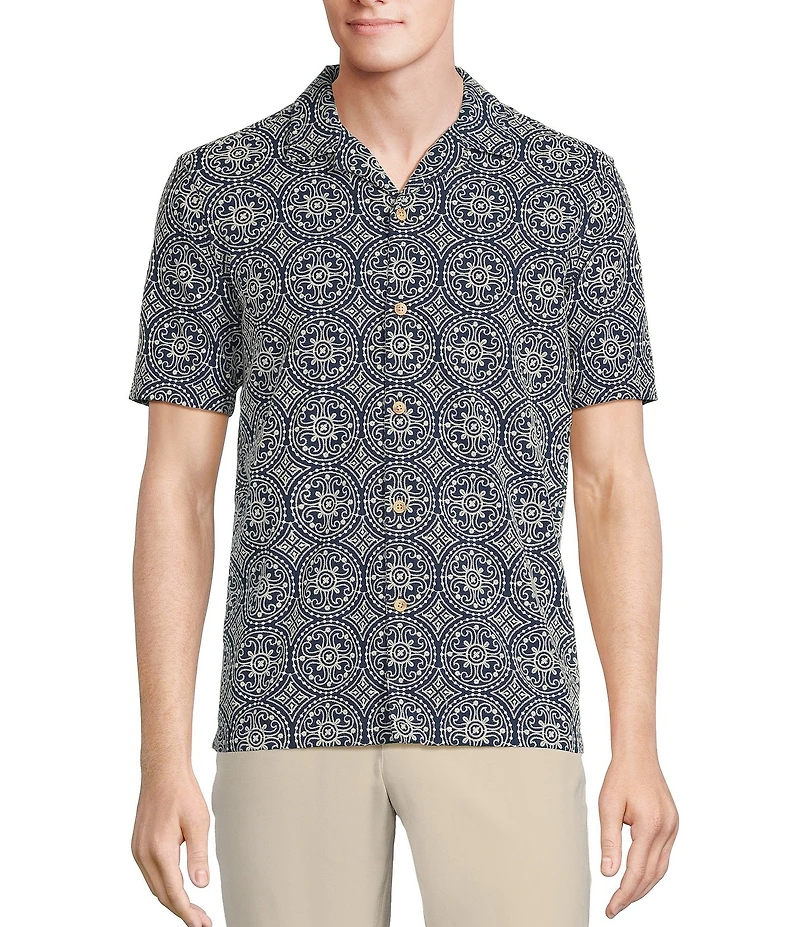 Rowm Tourister Short Sleeve Eyelet Solid Button-Front Shirt
