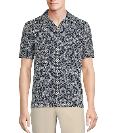 Rowm Tourister Short Sleeve Eyelet Solid Button-Front Shirt