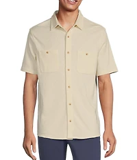 Rowm Tourister Short Sleeve Solid Jacquard Coat Front Shirt