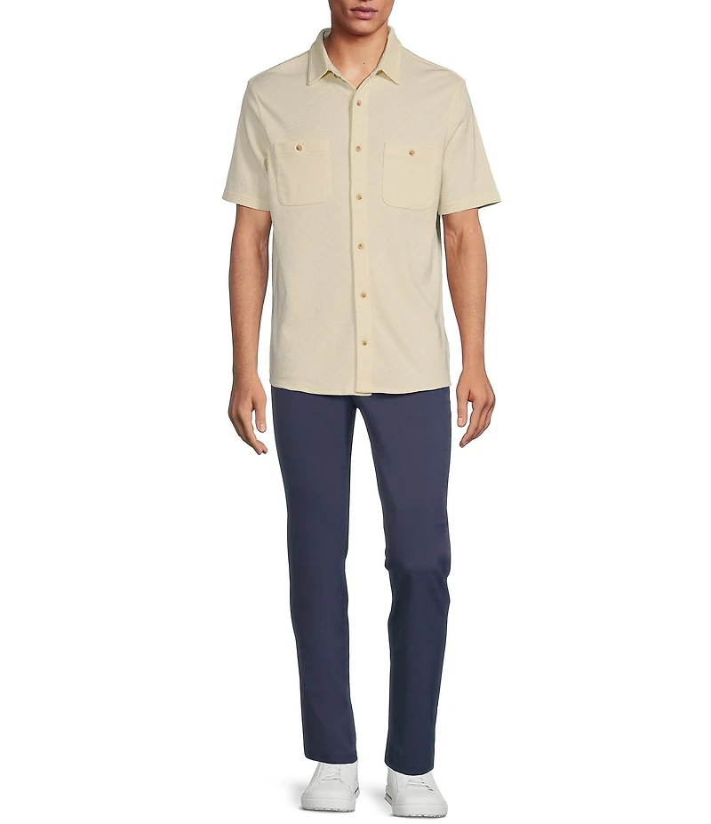 Rowm Tourister Short Sleeve Solid Jacquard Coat Front Shirt