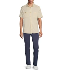 Rowm Tourister Short Sleeve Solid Jacquard Coat Front Shirt