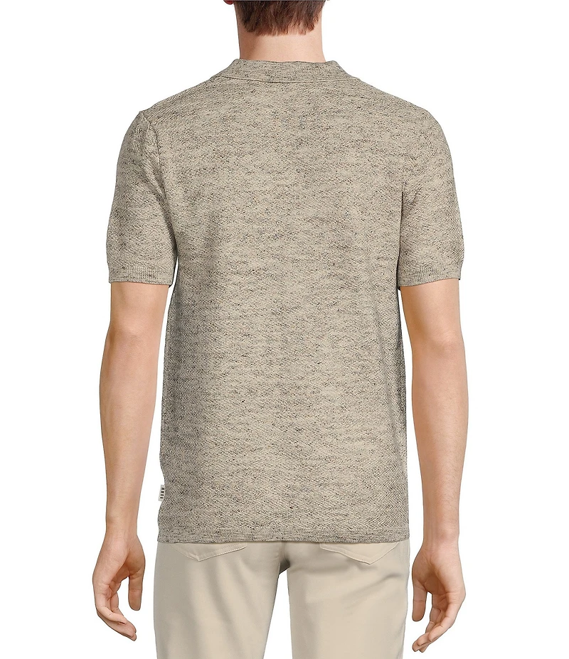 Rowm Tourister Short Sleeve Textured Heather Button Front Sweater Knit Shirt